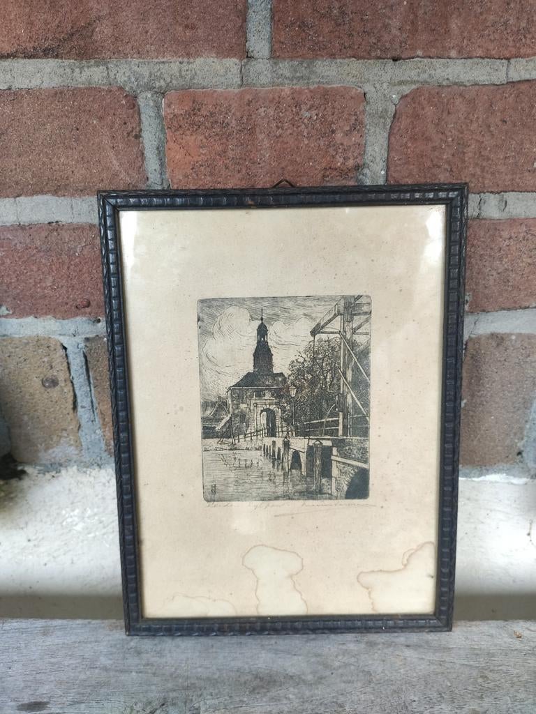 Ets Leiden antiek. WD-18., Antiek en Kunst, Kunst | Tekeningen en Foto's, Ophalen of Verzenden