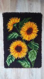 Vintage Retro Smyrna wollen Zonnenbloemen Wandkleed 70x48 cm, Ophalen, Zo goed als nieuw