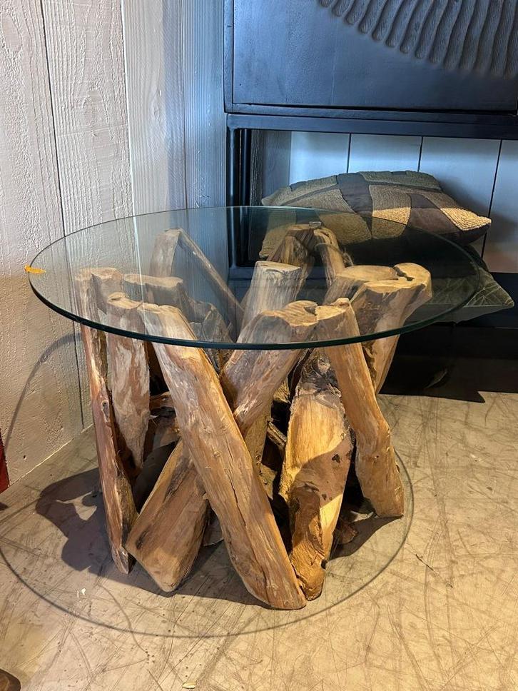 salontafel teakhout glazen blad  !showroom uitverkoop!, Huis en Inrichting, Tafels | Statafels, Nieuw, Ophalen