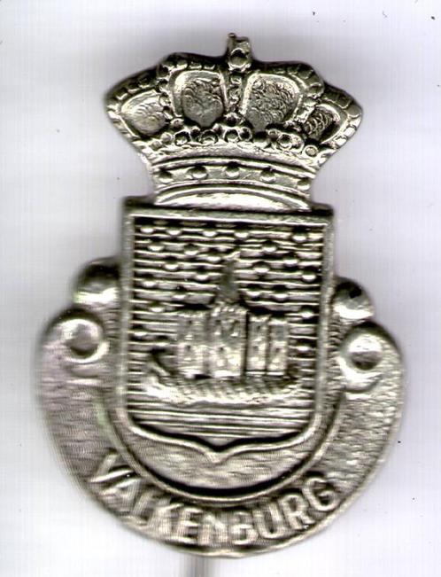 Valkenburg zilverkleurig wapen speldje ( U_108 ), Verzamelen, Speldjes, Pins en Buttons, Zo goed als nieuw, Speldje of Pin, Stad of Land