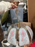 Grote hang lamp gouden frame bloemen glas, Huis en Inrichting, Ophalen, Gebruikt, Glas, Bruin cafe