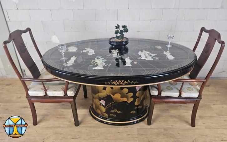 Vintage Ovale Chinese Eettafel  / Oosterse tafel (speksteen), Antiek en Kunst, Antiek | Meubels | Tafels, Ophalen of Verzenden