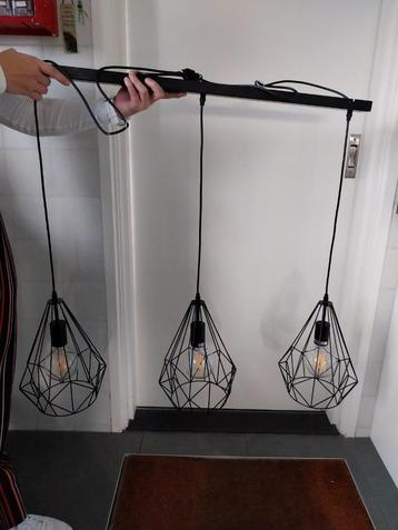 Marnier hanglamp zwart metaaldraad met 3 lampen, industrieel beschikbaar voor biedingen