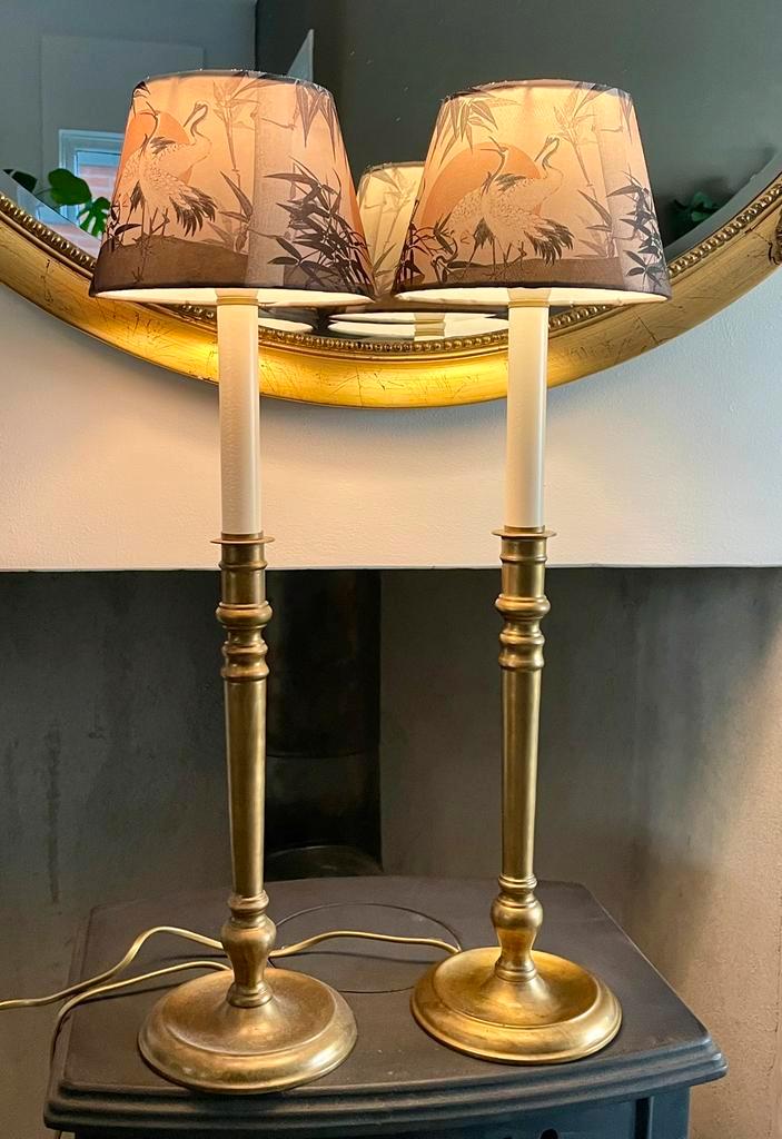 Set van 2 prachtige vintage lampen messing voet, tafellampen, Huis en Inrichting, Lampen | Tafellampen, Zo goed als nieuw, Ophalen