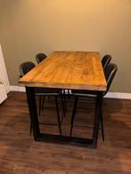 Mango houten bartafel met stalen poten incl. stoelen, Huis en Inrichting, Tafels | Eettafels, Ophalen, Gebruikt, 100 tot 150 cm