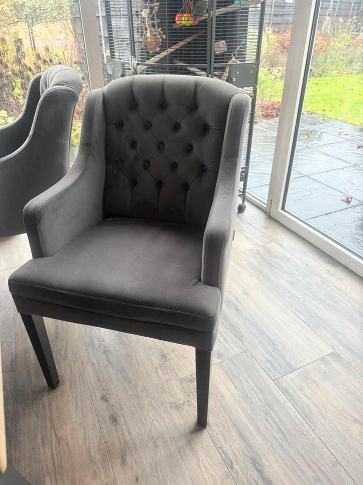 4 Eetkamerstoelen Bocx grijs velvet, Huis en Inrichting, Stoelen, Gebruikt, Vier, Overige kleuren, Ophalen