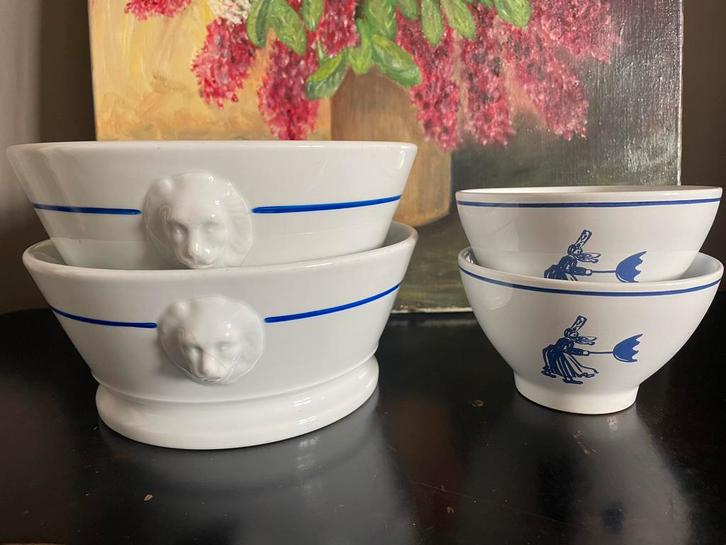 4 witte Franse pornic Sophie.C schalen, Antiek en Kunst, Antiek | Schalen, Ophalen of Verzenden