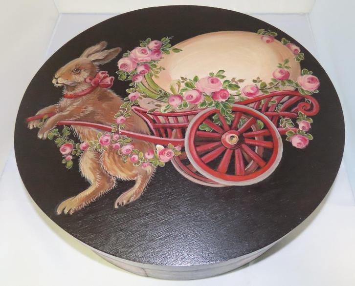 Ronde spaanen doos met paashaas schildering, Frits Pieters, Antiek en Kunst, Curiosa en Brocante, Verzenden