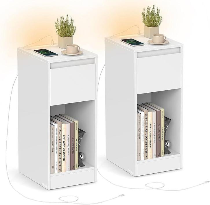 VASAGLE Nachtkastje Set van 2 LED-verlichting1 USB-A 1 USB-C, Huis en Inrichting, Slaapkamer | Nachtkastjes, Zo goed als nieuw