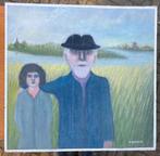 Schilderij J. Visser - Opa en kleinkind, Ophalen of Verzenden