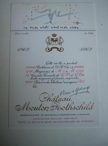 Origineel Chateau Mouton Rothschild Wijn Etiket 1962 beschikbaar voor biedingen