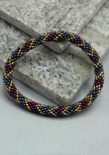 Glaskralen armband - paars, goud en meerkleurig - RB328 beschikbaar voor biedingen