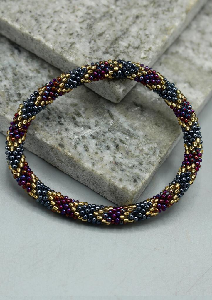 Glaskralen armband - paars, goud en meerkleurig - RB328, Sieraden, Tassen en Uiterlijk, Armbanden, Nieuw, Overige materialen, Overige kleuren