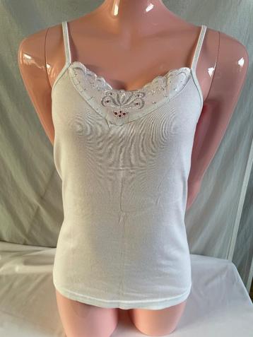 Witte spaghettitop met kant – maat M – katoen  beschikbaar voor biedingen