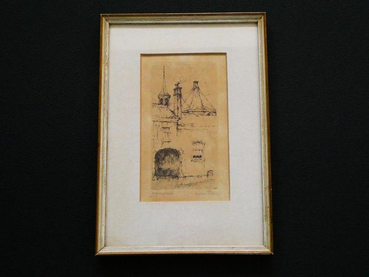 Originele ets Anton Pieck St. Agathakapel te Delft ca. 1919, Antiek en Kunst, Kunst | Etsen en Gravures, Ophalen of Verzenden