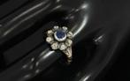 Saffier en 8 roos diamanten antiek 14k dames ring goud rozet, Sieraden, Tassen en Uiterlijk, Antieke sieraden, Ophalen of Verzenden