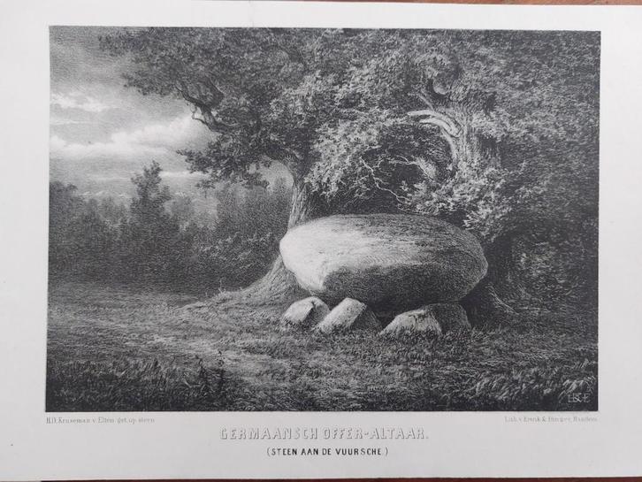29 / Germaans offer altaar in Lage Vuursche, Antiek en Kunst, Kunst | Etsen en Gravures, Ophalen of Verzenden