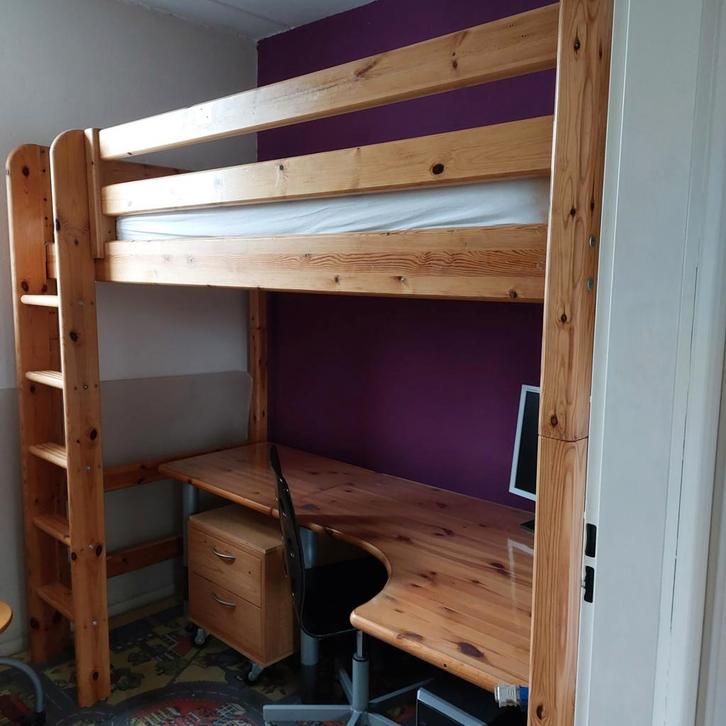 Flexa Hoogslaper met bureau en trap, Huis en Inrichting, Slaapkamer | Stapelbedden en Hoogslapers, Gebruikt, Hoogslaper, 100 cm
