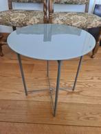 Grijze bijzettafel met glasplaat, Ophalen, Minder dan 55 cm, Rond, Glas