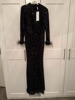 Zwarte pailletten jurk met veren - Maat 48, Kleding | Dames, Gelegenheidskleding, Galajurk, Favilla, Zwart, Maat 42/44 (L)