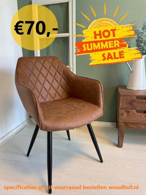eetkamerstoel met armleuning congac en antraciet, Huis en Inrichting, Stoelen, Nieuw, Eén, Hout, Leer, Metaal, Stof, Bruin, Ophalen of Verzenden