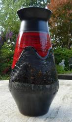 West Germany Fat Lava Vaas Zwart Rood Goud 104 /28 cm hoog, Ophalen of Verzenden