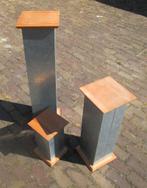 3 retro Piedestallen / Plantentafels in metaal en hout, Verzamelen, Retro, Ophalen of Verzenden, Huis en Inrichting