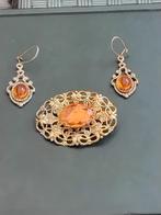 Vintage oranje setje, oorbellen & broche, Ophalen, Zo goed als nieuw, Oranje, Overige materialen
