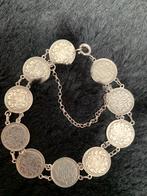 Te koop zilveren vintage armband met 10 dubbeltjes wihelmina, Ophalen of Verzenden, Zo goed als nieuw, Zilver, Zilver