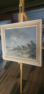 Leuk schilderij boerderij water boot., Ophalen of Verzenden, Minder dan 50 cm, Schilderij, Minder dan 50 cm