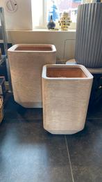 Stoere zandkleurige cement bloempotten NIEUW, Ophalen, Kunststof, Minder dan 30 cm, Minder dan 60 cm