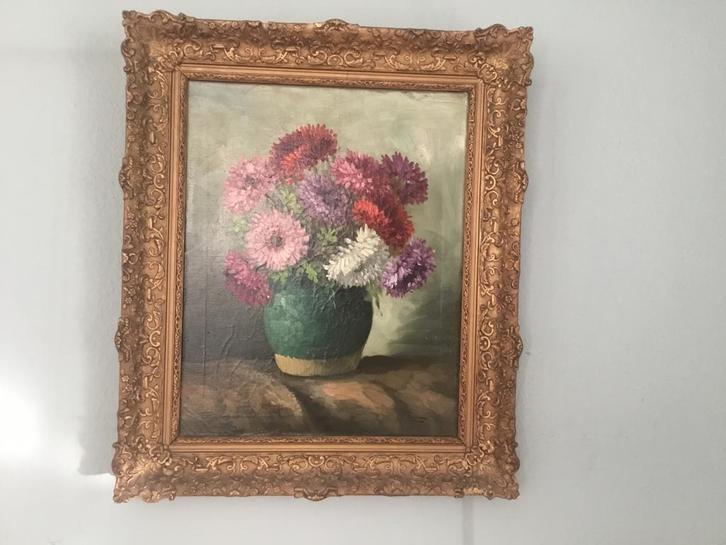 Olieverf Schilderij Bloemen in Vaas 54x64 cm, Antiek en Kunst, Kunst | Schilderijen | Klassiek, Ophalen of Verzenden