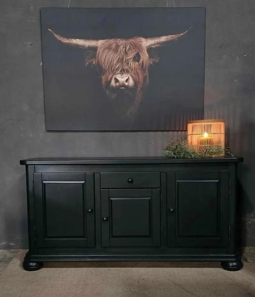 Massief eiken dressoir  halfmat zwart, Huis en Inrichting, Kasten | Dressoirs, Zo goed als nieuw, 25 tot 50 cm, Ophalen