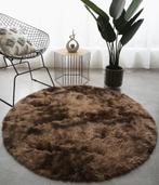 Bruin Rond Hoogpolig Vloerkleed / Kleed Tapijt Mat Vloermat, Verzenden, Nieuw, Bruin, Rond