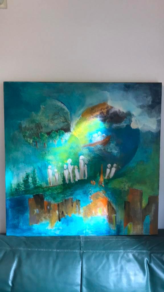 Kleurrijk schilderij van Trude Bergsma figuratief, Antiek en Kunst, Kunst | Schilderijen | Abstract, Ophalen of Verzenden