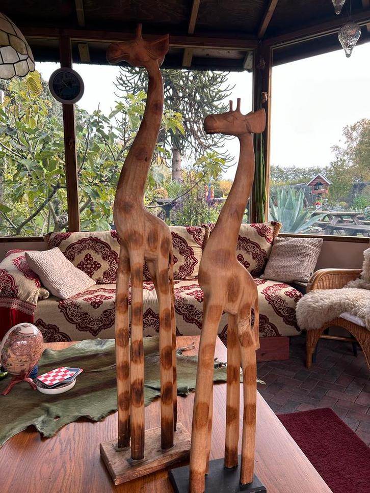 Handgemaakte Houten Giraffen - Set van 2, Antiek en Kunst, Kunst | Beelden en Houtsnijwerken, Ophalen