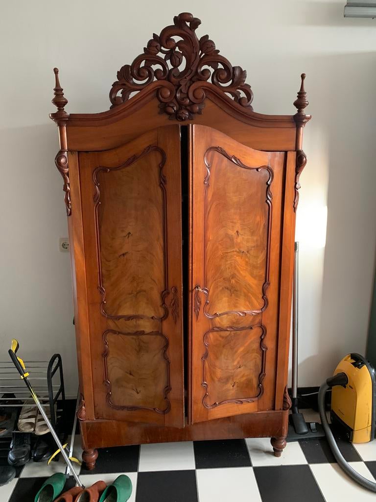 Kast mooie antieke mahoniehouten ebony kuifkast., Antiek en Kunst, Antiek | Meubels | Kasten, Ophalen of Verzenden
