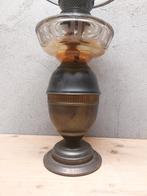 Grote vintage olielamp – glas & metaal – compleet, Antiek en Kunst, Ophalen of Verzenden