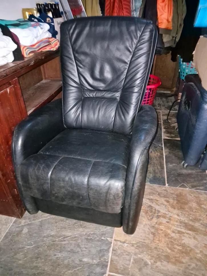 Relaxfauteuille- Zwart Leer Hukla  longlife, Huis en Inrichting, Fauteuils, Gebruikt, Leer, 75 tot 100 cm, 75 tot 100 cm, Ophalen