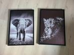 Zwart/wit wandecoratie wilde dieren, Ophalen, Minder dan 50 cm, Zo goed als nieuw, Schilderij