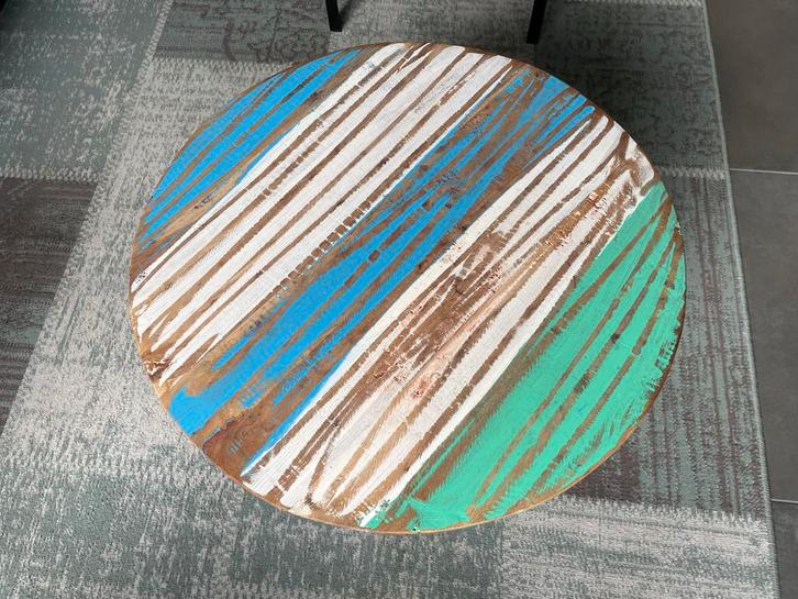 Kleurrijke Houten Bijzettafel - Vintage Stijl, Huis en Inrichting, Tafels | Bijzettafels, Zo goed als nieuw, Rond, Minder dan 45 cm