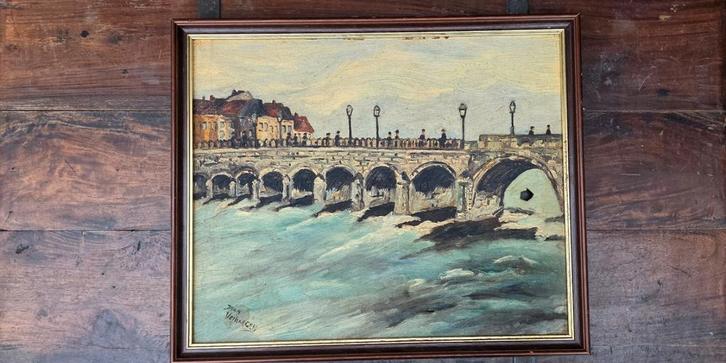 Olieverfschilderij Sint-Servaasbrug Maastricht - Verhaegen, Antiek en Kunst, Kunst | Schilderijen | Klassiek, Ophalen of Verzenden