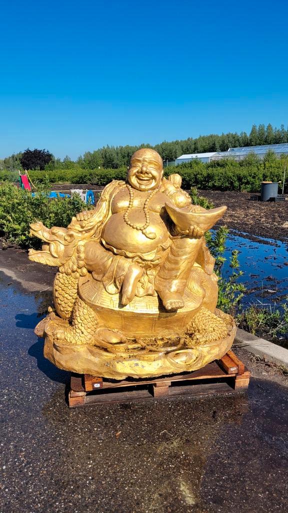 Groot Lachende Buddha Beeld - 1200 kg, Tuin en Terras, Tuinbeelden, Gebruikt, Boeddhabeeld, Beton, Ophalen