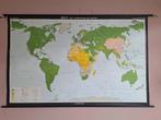 Oude vintage  Wereldkaart -, Antiek en Kunst, Antiek | Schoolplaten, Ophalen of Verzenden, Aardrijkskunde