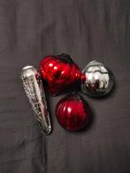 4 craquelé glazen heksenballen rood en zilver, Ophalen of Verzenden