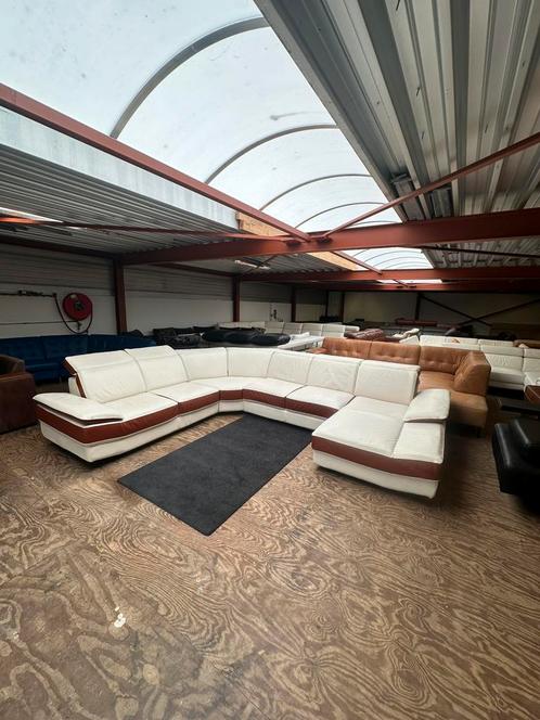 Design wit leren hoekbank u bank bankstel Z.G.A.N., Huis en Inrichting, Fauteuils, Zo goed als nieuw, Leer, 125 cm of meer, 150 cm of meer