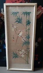 Chinees schilderij op zijde vogel, bloemen en bamboe, Antiek en Kunst, Kunst | Niet-Westerse kunst, Ophalen