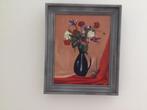 Olie verf schilderijtje bloemenvaasje met bloemen, Minder dan 50 cm, Oorspronkelijke maker, Nieuw, Ophalen of Verzenden