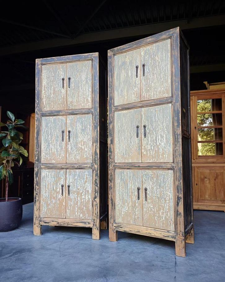 Twee hoge Voorraadkasten | Indische kasten #2272, Huis en Inrichting, Kasten | Buffetkasten, Gebruikt, 200 cm of meer, 50 tot 100 cm