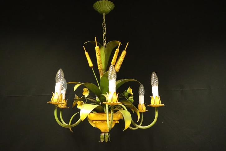 Italiaanse korenaren kroonluchter met 6 kaarslampen, Huis en Inrichting, Lampen | Kroonluchters, Gebruikt, Ophalen